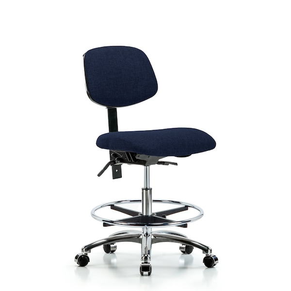Chair, Fab, Med Bench, Chr CF Casters, Nav, No Arms, 22" to 29" Height, Dark Blue