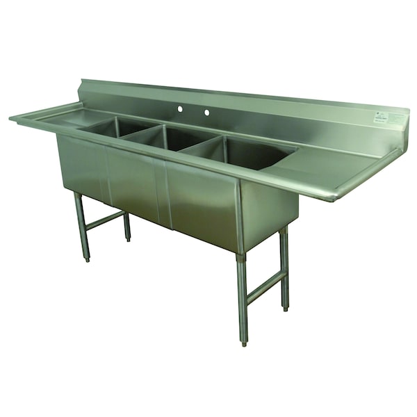 Fabricated Sink 3-compartment 24 in. right & left drainboards