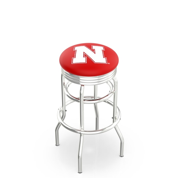 25" Chrome 2-Ring Nebraska Swivel Bar Stool, Accent Ring