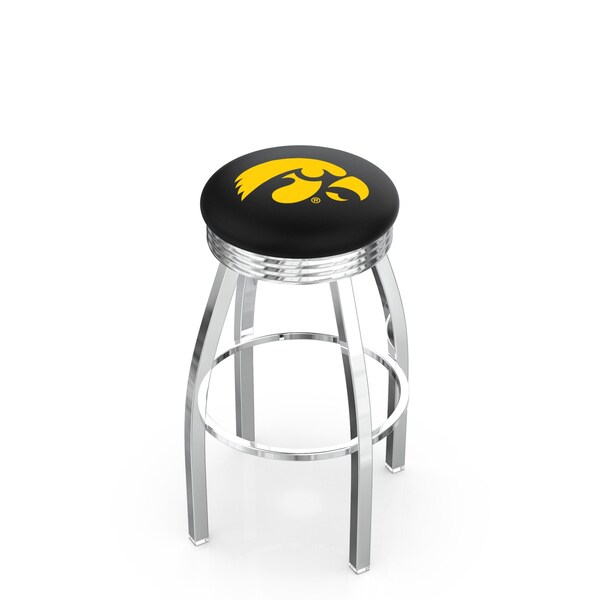 25" Chrome Iowa Swivel Bar Stool, Accent Ring