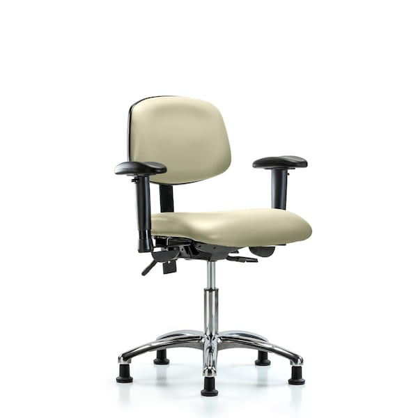 Desk Chair Desk Chair, Vinyl, Chr Tilt AA Glides, Wht, Adjustable Arms, 18" to 23" Height, Vinyl