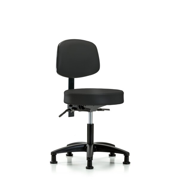 Desk Stool, Vinyl, Bk, Tilt, Glides, BLK