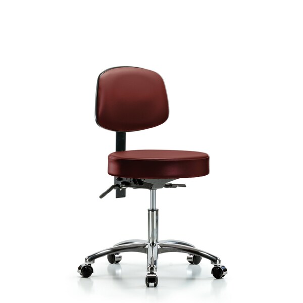 Vinyl Stool, Back Chrome, Desk, Casters, Taupe
