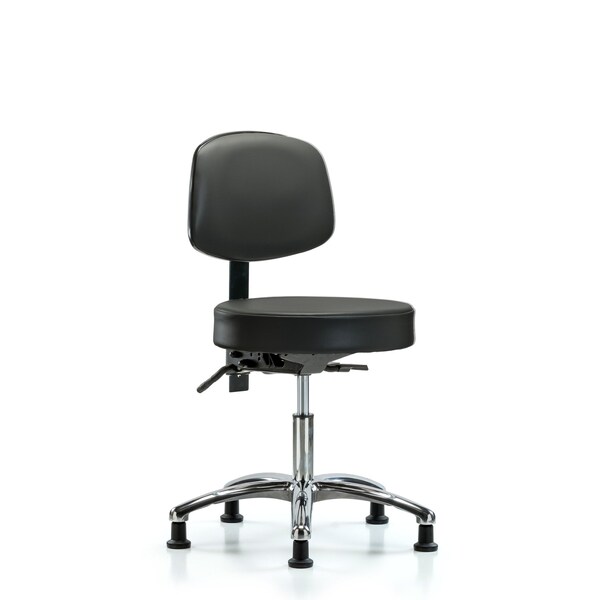 Vinyl Stool, Back Chrome, Desk, Glides, Carbon
