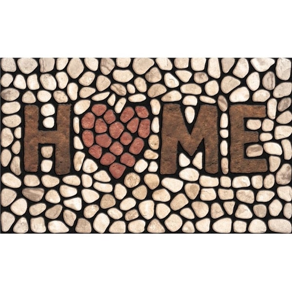 Masterpiece Door Mat, 30 in L, 18 in W, Home Stone Pattern, Flocked Fiber Surface, Green