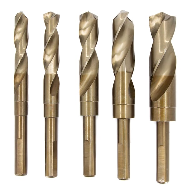 9/16"-1" 5Pc. Cobalt Reduced Shank Drill Bit Set, Shank Size: 1/2"