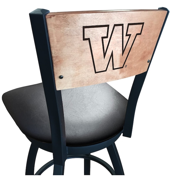 25" Blk Wrinkle Washington Swivel Bar Stool, Laser Engraved Back