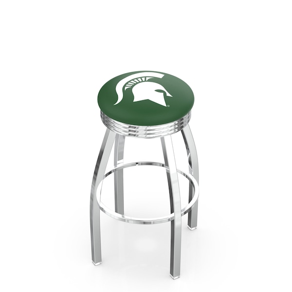 25" Chrome Michigan State Swivel Bar Stool, Accent Ring