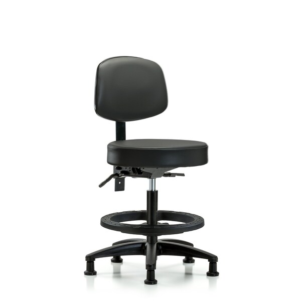 Vinyl Stool, Back, Med Bench, Tilt, Foot Ring, Glides, Carbon