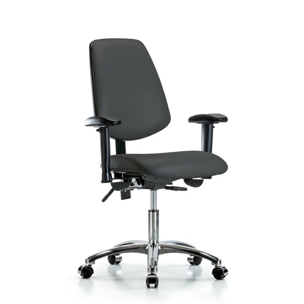 Desk Chair Desk Chair, Vinyl, Med, Bk, Cast, Gry, Adjustable Arms, 18" to 23" Height, Vinyl, Charcoal