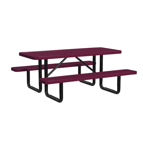 Rectangle Picnic Table, Burgundy, In Ground Mount, 6 ft L