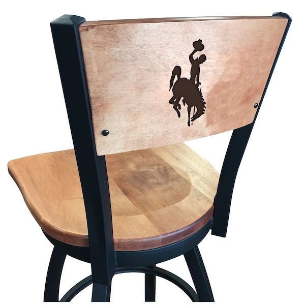 25" Blk Wrinkle Wyoming Swivel Bar Stool, Laser Engraved Back