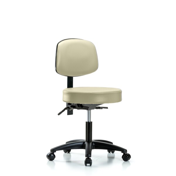 Desk Stool, Vinyl, Bk, Tilt Casters, Wht