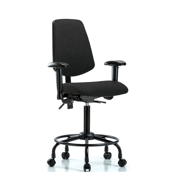 Fab Med Bench Chair, Bk, RT, Cast, Blk, 6-Way Adjustable, 24" to 31" Height, Black