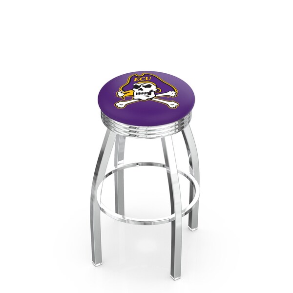 25" Chrome East Carolina Swivel Bar Stool, Accent Ring