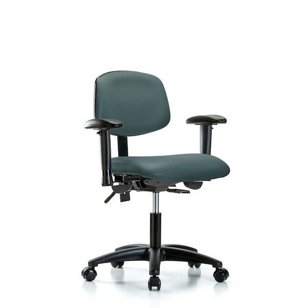 Desk Chair Desk Chair, Vinyl, AA Casters, Blu, Adjustable Arms, 18" to 23" Height, Vinyl