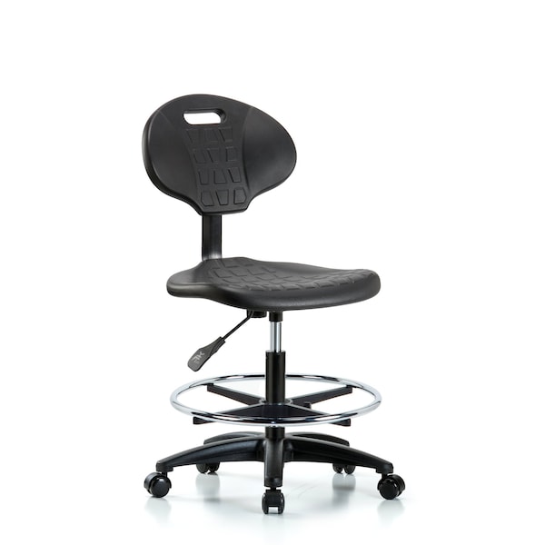 Erie Med Bench Chair, CF, Casters, No Arms, 19" to 27" Height, Black; Blue