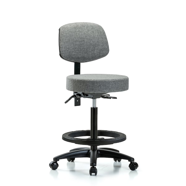 Bench Stool, Hi, Fabric, Bk, BF, Casters, Gry