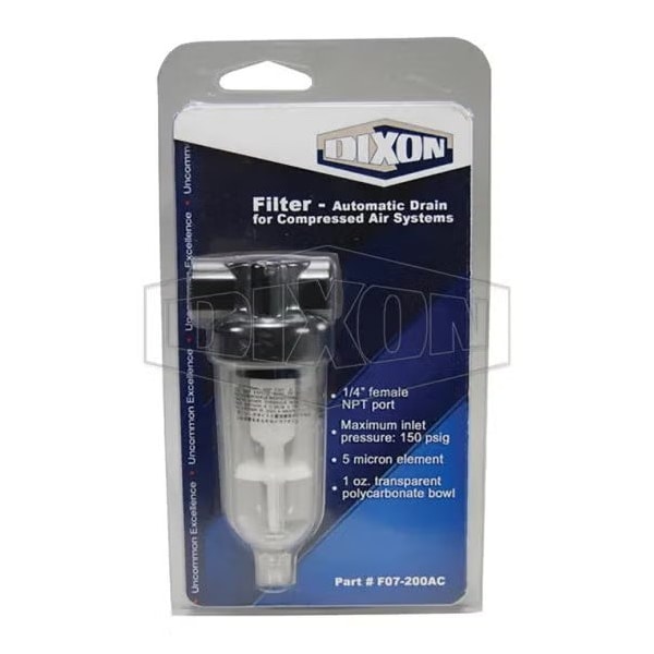 Compact Design Carded Miniature Compressed Air Filter with Automatic Drain, 1/4 in Port, 24 SCFM, 5
