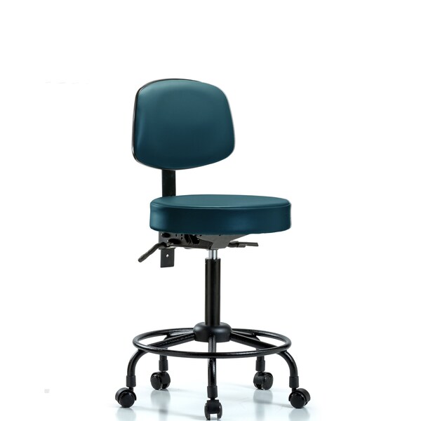 Vinyl Stool, Back, Med Bench, Round Tube Base, Casters, Royal