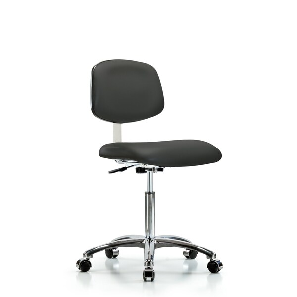 Clean Room Chair Med Ben Chair, Vin, Chrm, Casters, Gry, CL10, 22" to 29" Height, Vinyl, Charcoal
