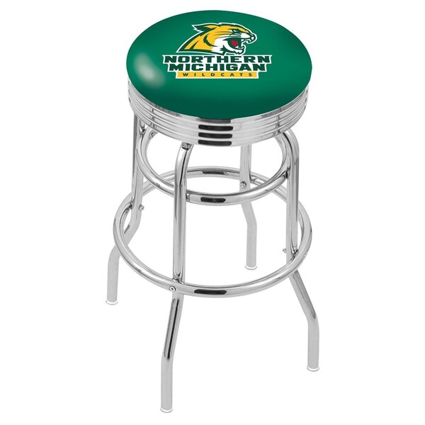 25" Chrome 2-Ring Northern Michigan Swivel Bar Stool, Accent Ring