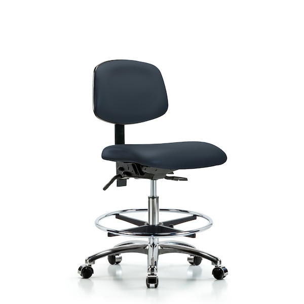 Chair, Vinyl, Med Bench, Chr CF Casters, Nav, No Arms, 22" to 29" Height, Imperial Blue