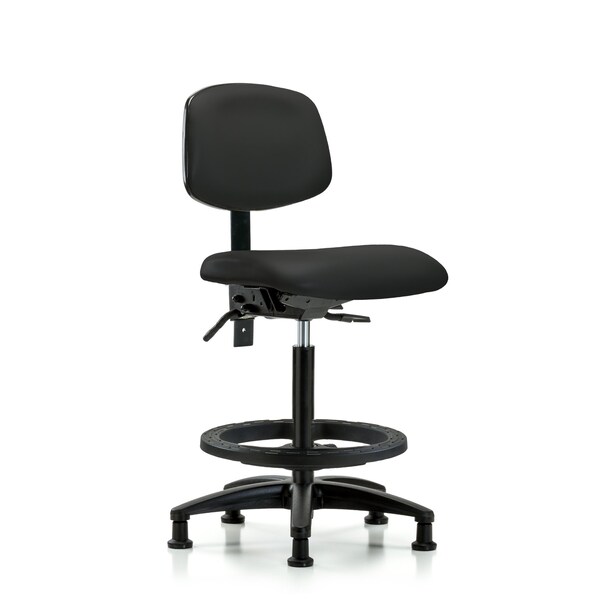 High Bench Chair Desk Chair, Vin, Chr Tilt AA Casters, Papr, No Arms, 26" to 35" Height, Vinyl, Black