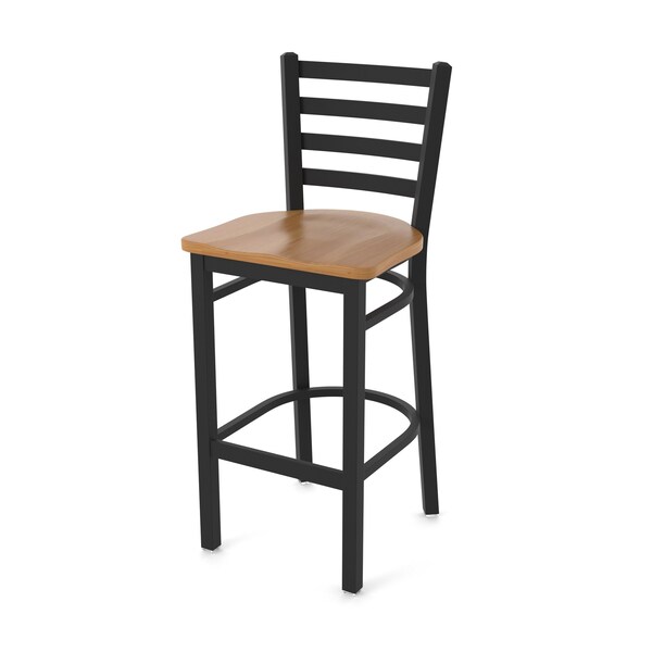 25" Stationary Counter Stool, Black Wrinkle, Med Maple Seat