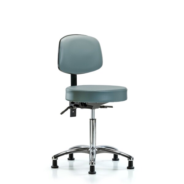 Vinyl Stool, Back Chrome, Med Bench, Glides, Storm