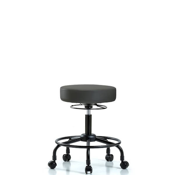 Desk Stool, Vinyl, RT, Casters, Gry