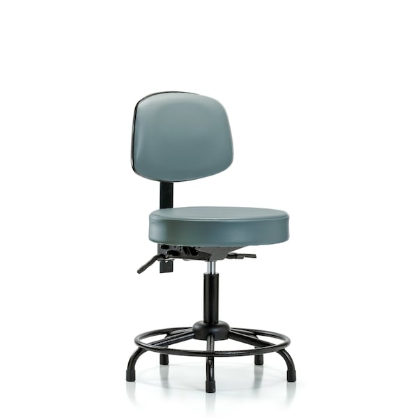 Vinyl Stool, Back, Desk, Round Tube Base, Tilt, Glides, Storm