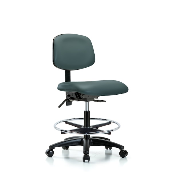Chair, Vinyl, Med Bench, CF Casters, Blu, No Arms, 22" to 29" Height, Colonial Blue