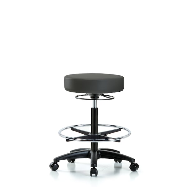 Bench Stool, Hi, Vinyl, CF, Casters, Gry