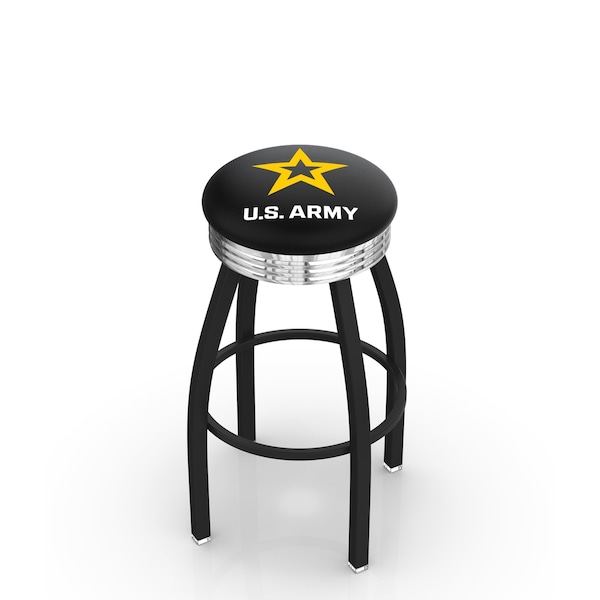 25" Blk Wrinkle U.S. Army Swivel Bar Stool, Chrome Ring