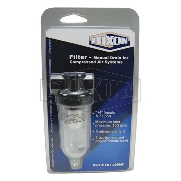 Compact Design Carded Miniature Compressed Air Filter with Manual Drain, 1/4 in Port, 24 SCFM, 5 mic