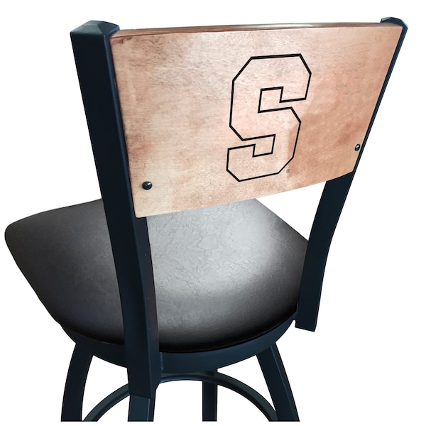 25" Blk Wrinkle Syracuse Swivel Bar Stool, Laser Engraved Back