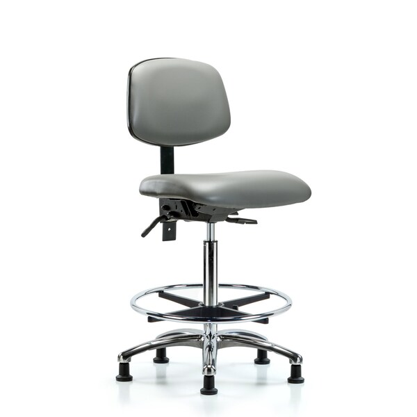 Vinyl Chair Chrome, High Bench, Foot Ring, Casters, Sterling