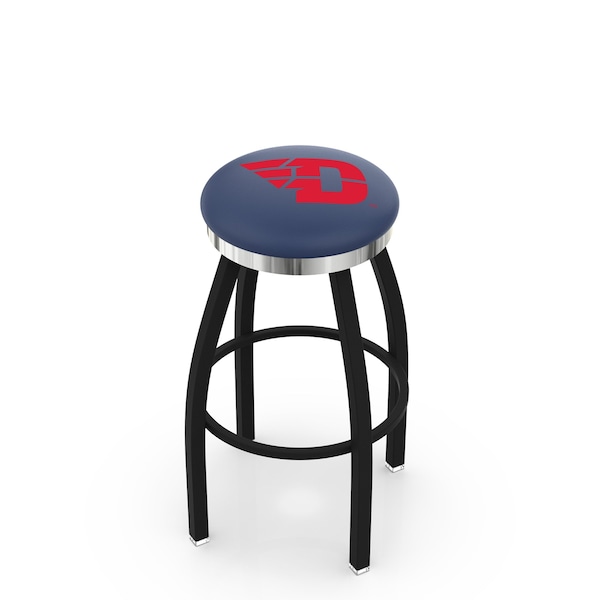 25" Blk Wrinkle University of Dayton Swivel Bar Stool, Chrome Ring