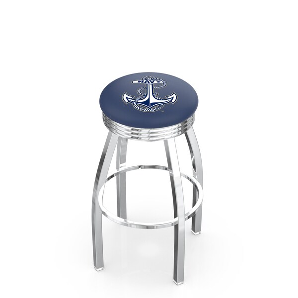 25" Chrome US Naval Academy NAVY Swivel Bar Stool, Accent Ring