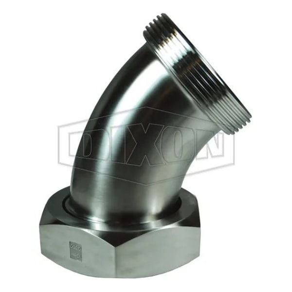 45Deg Elbow with Hex Nut, 2 in, Thread Beveled Seat x Plain Beveled Seat, 304 SS, Domestic