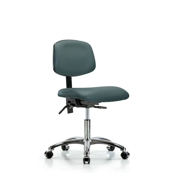 Desk Chair Desk Chair, Vinyl, Chrome Casters, Blu, No Arms, 18" to 23" Height, Vinyl, Colonial Blue