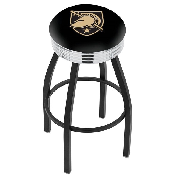 25" Blk Wrinkle US Military Academy ARMY Swivel Bar Stool, Chrome Ring