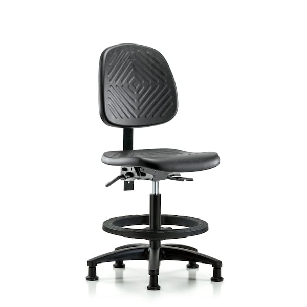 Bench Chair, Poly, Med, Bk, BF Glides, No Arms, 19-1/2" to 27-1/2" Height, Black; Blue