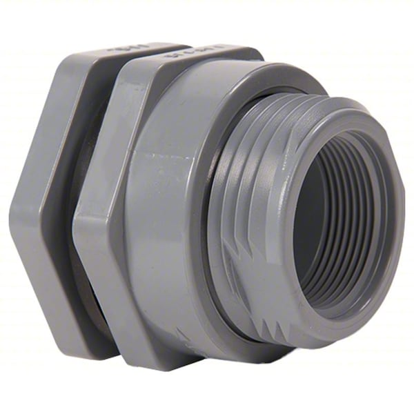 Bulkhead Fitting, FKM, 3 3/4"L, PVC