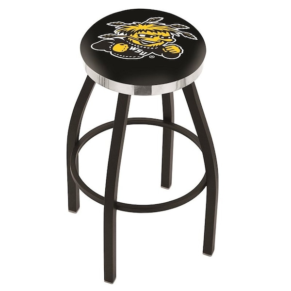 25" Blk Wrinkle Wichita State Swivel Bar Stool, Chrome Ring