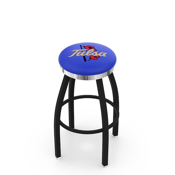 25" Blk Wrinkle Tulsa Swivel Bar Stool, Chrome Ring
