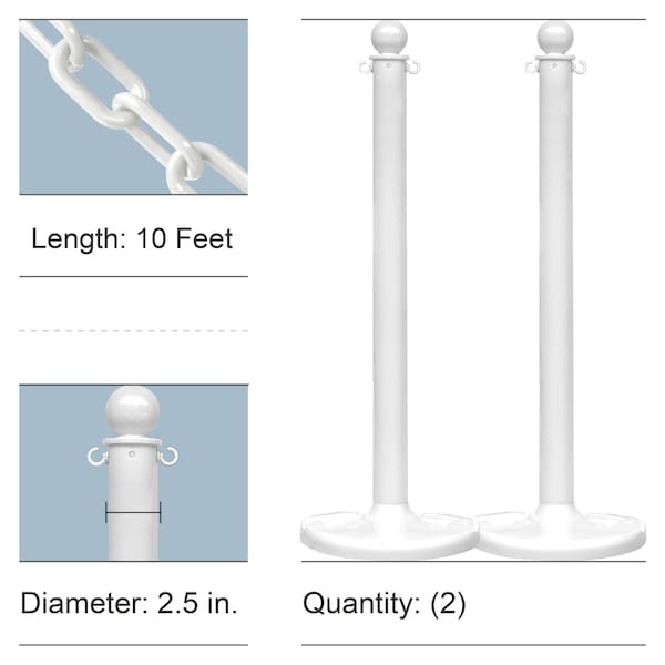 White Medium Duty Stanchion & Chain Kit (2-Pack)