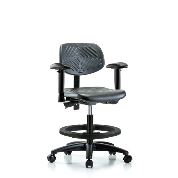 Chair, Poly, Med Bench, Tilt AA BF Casters, 6-Way Adjustable, 19-1/2" to 27-1/2" Height, Black; Blue