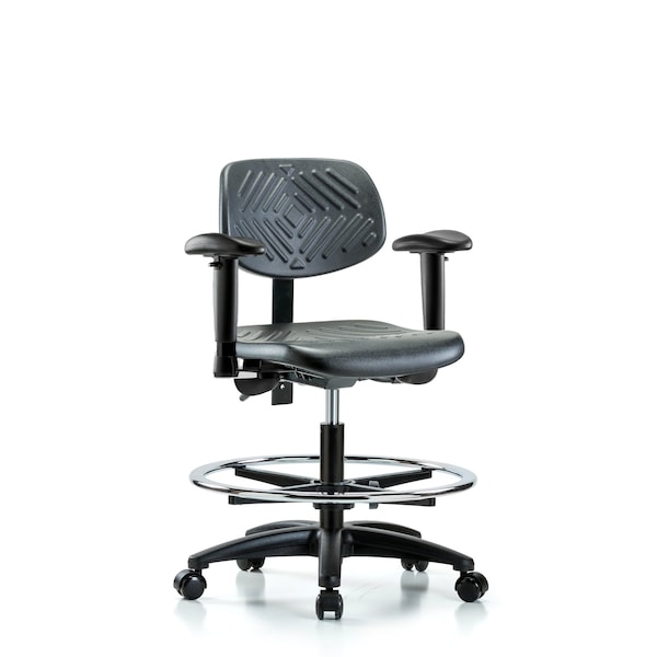 Chair, Poly, Med Bench, Tilt AA CF Casters, 6-Way Adjustable, 19-1/2" to 27-1/2" Height, Black; Blue